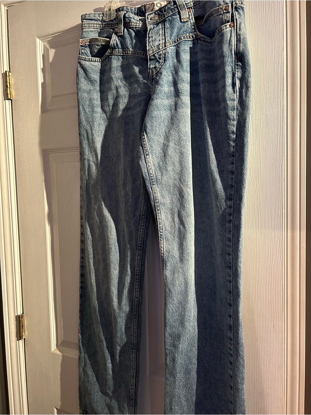 We The Free Women's Straight Leg Button Fly Jeans in Light Blue Denim